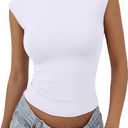 REORIA Butsmooth® Womens Sexy Backless Going Out Tops Double Lined Boat Neck Cap Sleeve Shirts Slim Fitted Y2k Basic Tee (White, Small)