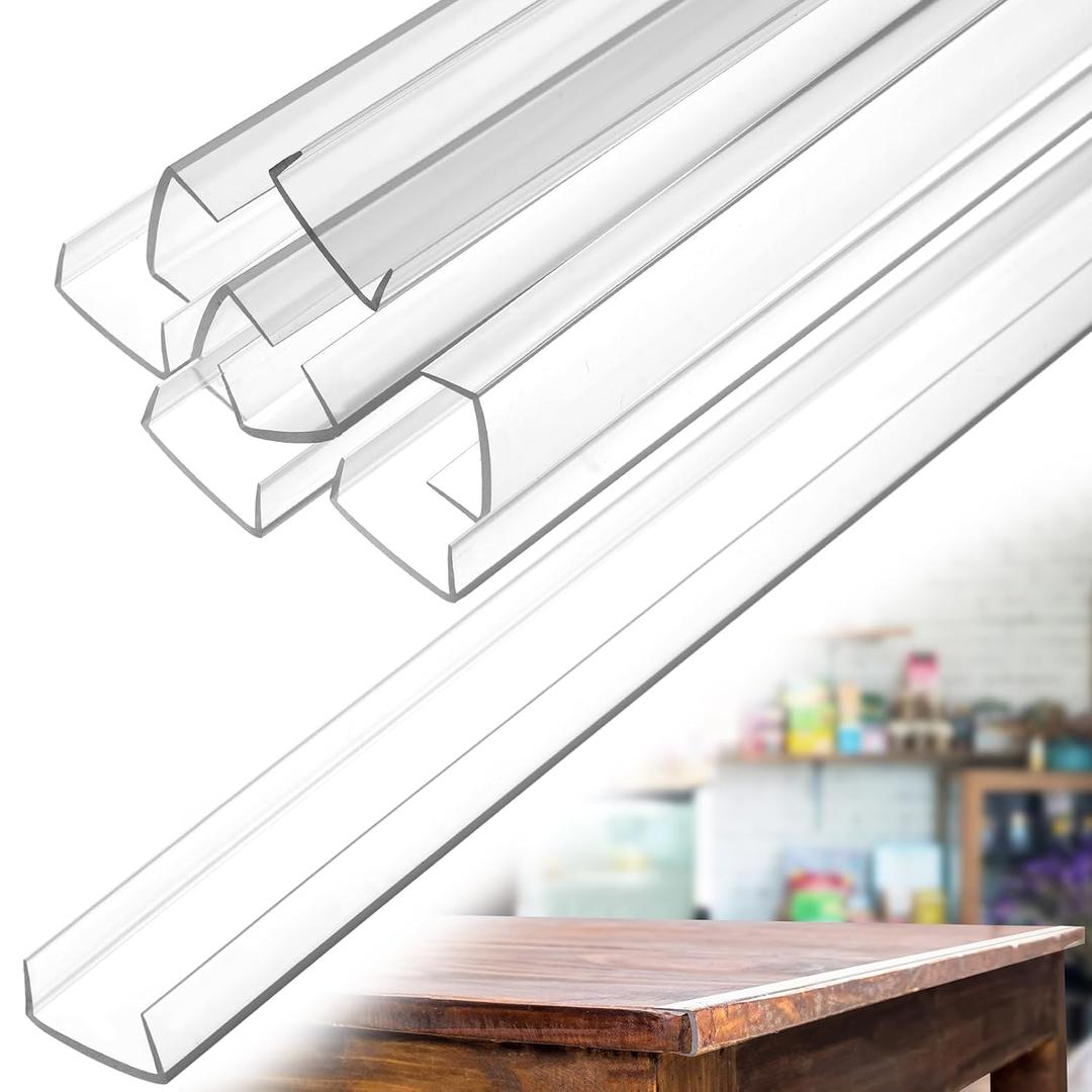 DoubleFill 8 Pack 36" Length 1" Flexible Cabinet Door Protector Clear Plastic U Channel/C Channel for Kitchen Cabinets Shelf Drawer Edge Impact Protection, Wear Prevention, Decorative Trim