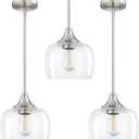 3 Pack 1 Light Semi Flush Mount Ceiling Light Pendant Light Fixture,Modern Handblown 7.3" Clear Glass Shade Classic for Brushed Nickel Finish Farmhouse Entryway Dining Room Kitchen Island