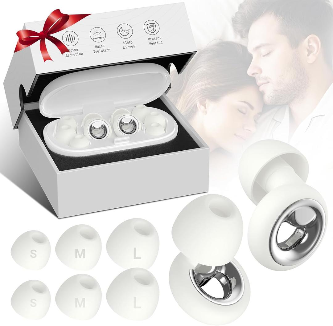 Ear Plugs for Sleeping, 50dB Noise Cancelling Earplugs, Reusable Silicone Ear Plugs with 8 Ear Tips, Soft & Comfortable for Snoring, Concerts, Travel, Work (White)