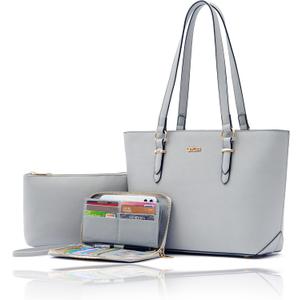 Purses And Wallets Set For Women Work Tote Satchel Handbags Shoulder Bag Top Handle Totes Purse With Matching Wallet (A102-3pcs/Set Grey)