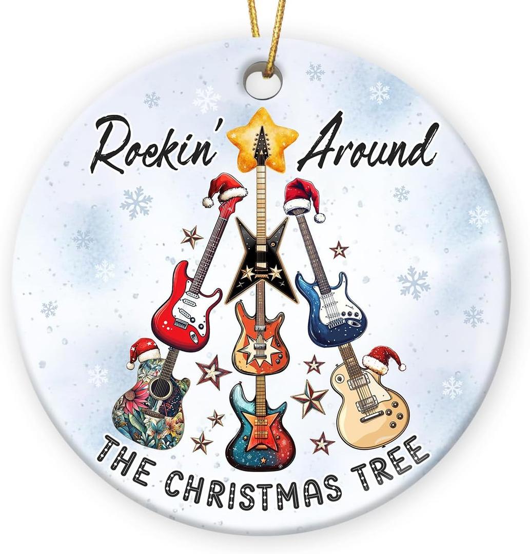 8 x Guitar Ornament for Christmas Tree 2025 - Unique Rock Guitar Player Gifts for Music Decorations, Ceramic Guitars Ornaments for Christmas Tree Decorations, Xmas Music Lovers Gifts for Men Women Bestie
