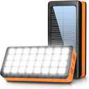 Solar Power bank 30000mAh, Portable Solar Charger with 4 Outputs Solar Phone Charger USB C Solar Powered Charger 32 LED Flashlights Samsung Suitable for Camping Outdoor Traveling (Orange)