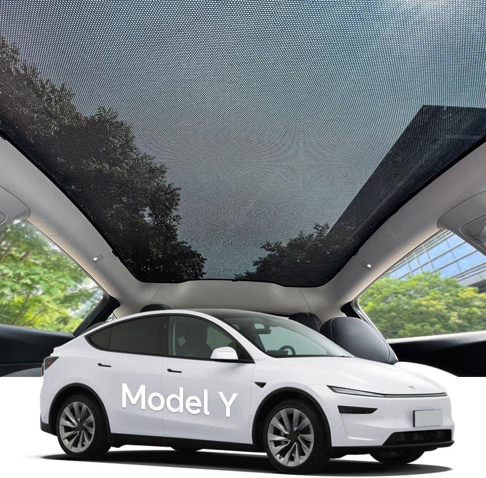 Breathable Mesh Sunshade for Tesla Model Y Juniper/Launch, Thin Lightweight Glass Roof Sunshade, UV Blocking & Ventilation, Easy Clip Install, Foldable with Storage Bag