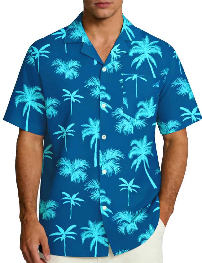 Men's Hawaiian Shirt Short Sleeve, Tropical Beach Floral Shirts Casual Button Down Tops for Summer Trip Vacation Size L
