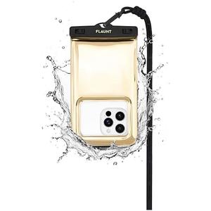 Flaunt Gold Metallic Waterproof Floating Phone Pouch with Crossbody Lanyard - Travel Beach Cruise Ship Essentials - Large