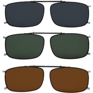 Eyekepper 3-pack Polarized Clip on Sunglasses With Spring Draw Bar Grey/Brown/Green Lens 54 * 34MM