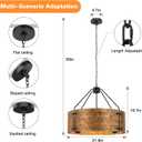 Farmhouse Drum Chandelier, 4-Light, 22in Pendant Light Fixture With Adjustable Chain, Kitchen Island Pendant Over Table, Rustic Industrial Chandelier for Dining Room, Bedroom, Living Room, Foyer