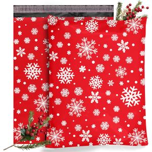 Shop4Mailers Christmas Poly Mailers 10x13 Inch  100 Pack Snowflake Waterproof Shipping Bags for Small Business, 2 Mil Self-Seal Mailing Envelopes, Durable Red Poly Mailers for Holiday Packaging