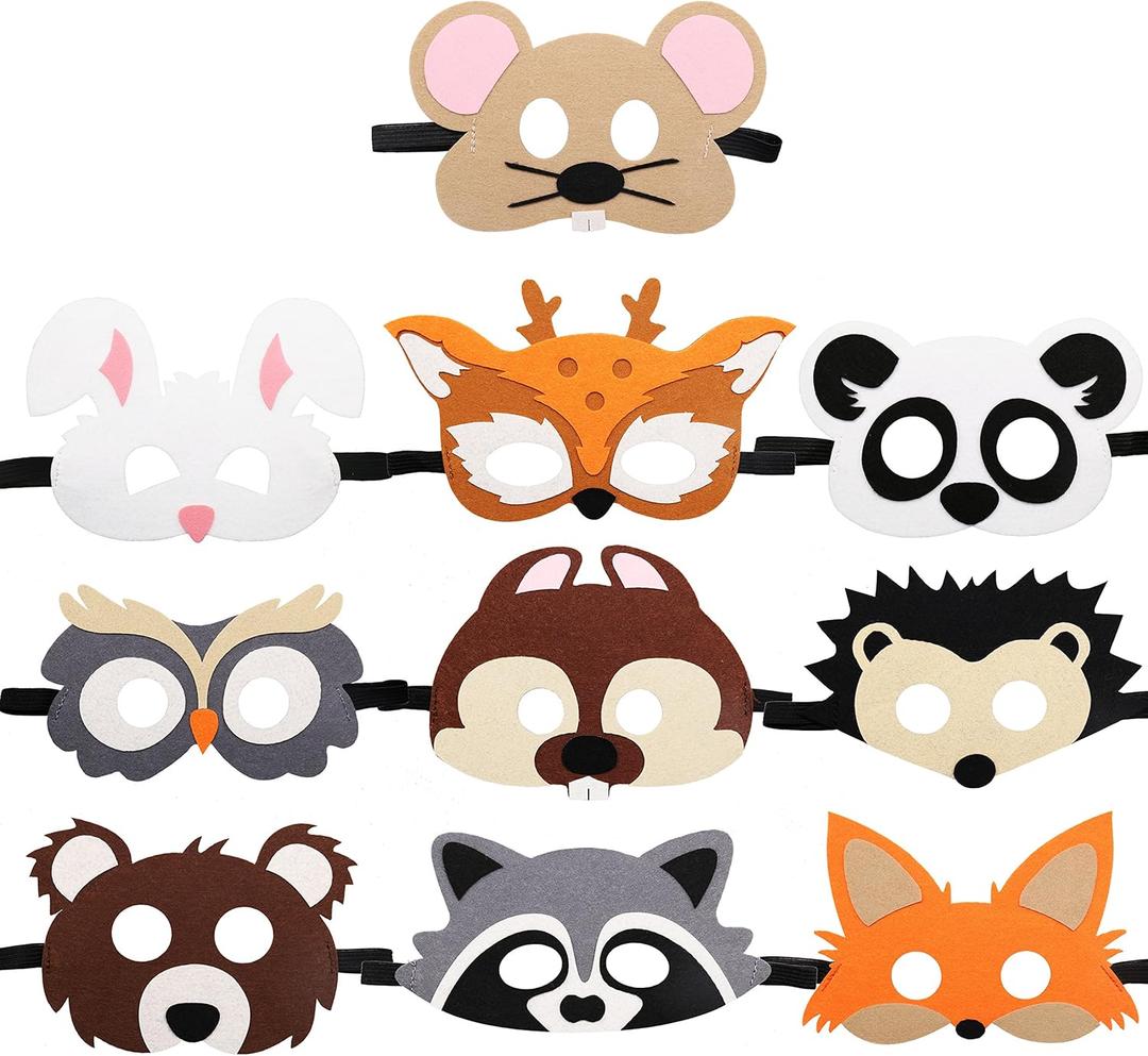 CiyvoLyeen Forest-Friends Animals Felt Masks 9 pcs Woodland Creatures Animal Cosplay Zoo Camping Themed Party Favors Supplies for Boys or Girls
