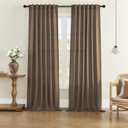 Natural Linen Blended Curtains - Back Tab Window Treatments Panels Drapes for Living Room/Bedroom, Light Filtering Semi Sheer (Set of 2, 50" x 96", Brown)