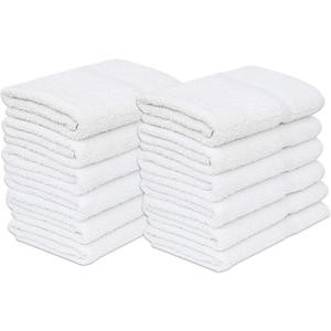 GOLD TEXTILES 12 White Economy Bath Towels Bulk (24x48 Inch) Cotton Blend for Softness-Commercial Grade Easy Care