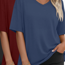 2 Pack Women's Oversized Shirts V Neck Half Sleeve Tops Workout Casual Basic Loose Sweatshirts Gym Clothes, Red and Blue, XXL