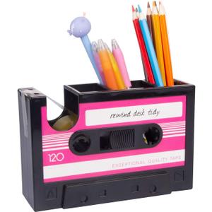 Aobopar Cute Tape Dispenser, Pink Tape Dispenser Desk, Office Desktop Tape Dispenser, Funny Novelty Tape Dispenser Pen Holder, Retro Cassette 80'S Desk Accessory Organizer