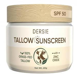 Dersie Tallow Sunscreen SPF 50 Mineral UV Defense with Non-Nano Zinc Oxide Face & Body Sun Protection for Adults & Kids with 100% Grass-Fed Beef Tallow for Skin Comfort (2.1 oz)