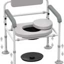 Adjustable Medical Bedside Commode Chair with Padded Backrest, Drop Arm Support, Height Adjustable Grey