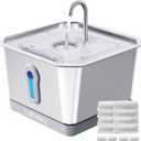 Stainless Steel Cat Water Fountain 135oz/4L:Battery Operated Wireless Cat Fountains for Drinking Indoor, Automatic Pet Water Dispenser with Ultra Quiet Pump,Multi-Filtration,Easy Clean BPA-Free