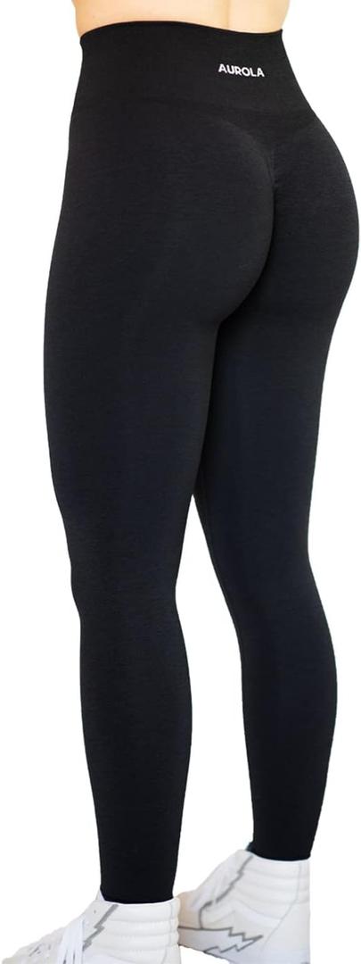 AUROLA Workout Leggings for Women Seamless Scrunch Tights Tummy Control Gym Fitness Girl Sport Active Yoga Pants (Large, Black)