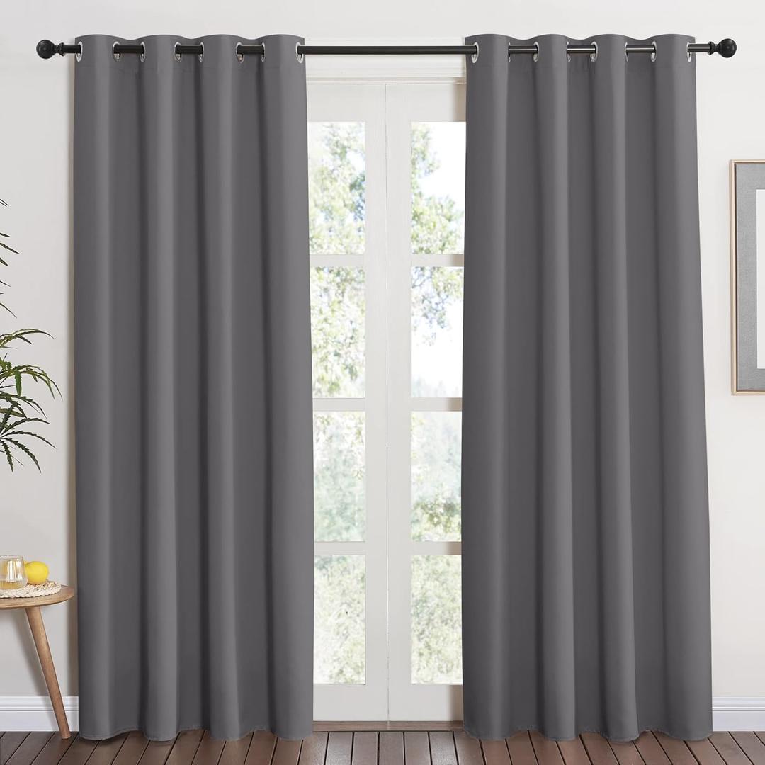 NICETOWN Grey Blackout Curtain 84 inches Long for Bedroom - Thermal Insulated Window Treatment with Grommet Room Darkening Thermal Insulated Panel for Living Room, W52 x L84, 1 Panel