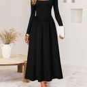 ZESICA Spring Dresses for Women 2025 Elegant Classy Square Neck Long Sleeve Flowy Wedding Guest Party Midi Dress (Black, XL)