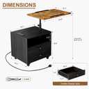 Bedroom Nightstand with Drawers & Charging Station, Adjustable Height Bedside Table with Wheels, Wooden Small Sofa Side Tables with Storage for Living Room, Black Brown
