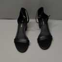 Amazon Essentials Women's Two Strap Ankle Strap Block Heel Sandal, Black Faux Leather, 7