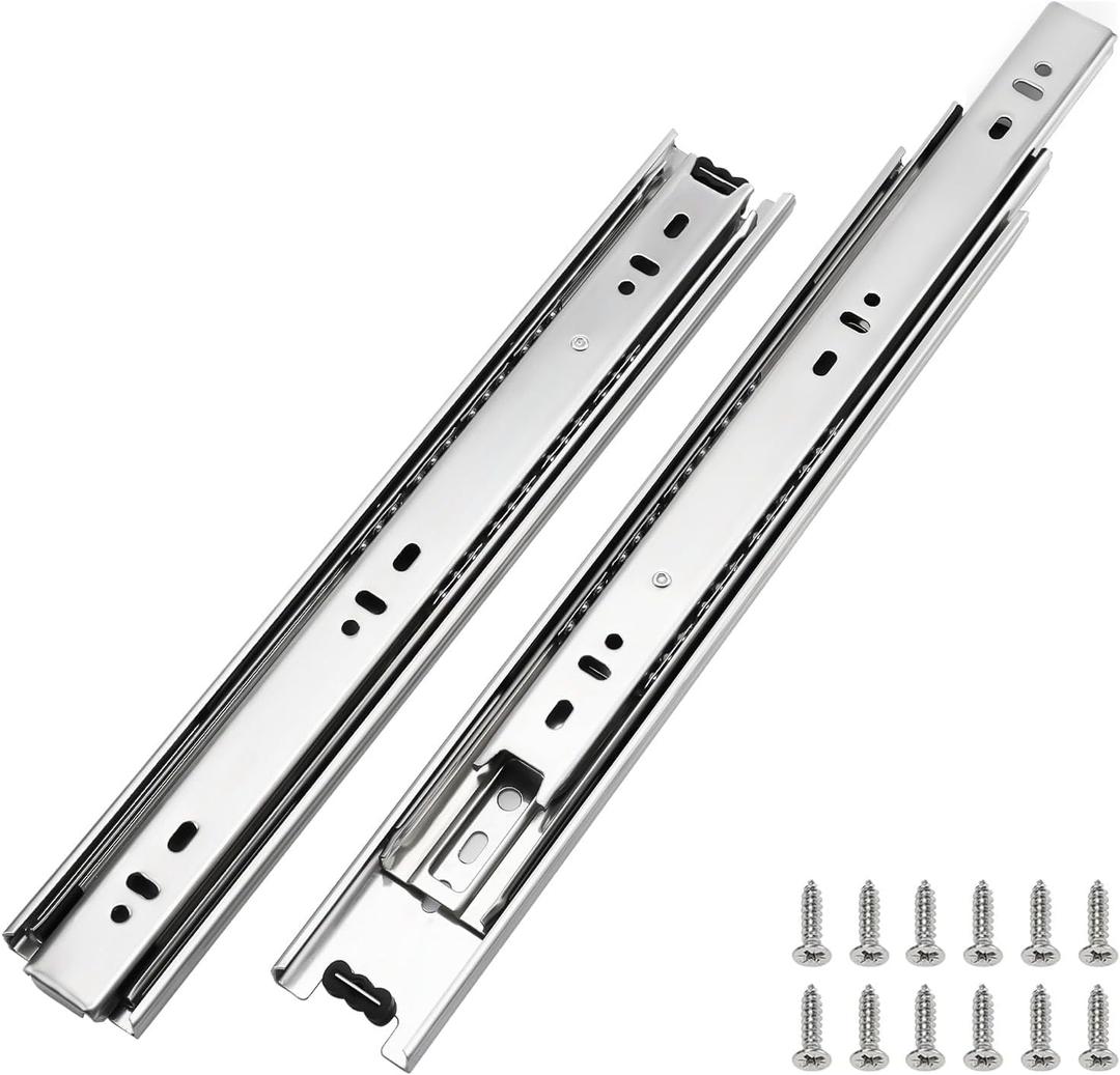 LONTAN Full Extension Ball Bearing Drawer Slides 8 10 12 14 16 18 20 22 24 Inch Heavy Duty Side Mount File Cabinet Rails Dresser Runner Kitchen Cabinet Drawer Glides 100 LB Capacity (12 inch,1 Pair)