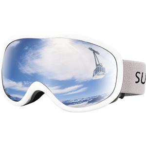 Supertrip Snow Ski Goggles Anti-Fog 100% UV Protection Snowboard Skiing Goggles (1-white Frame/Silver Lens(vlt 12%))