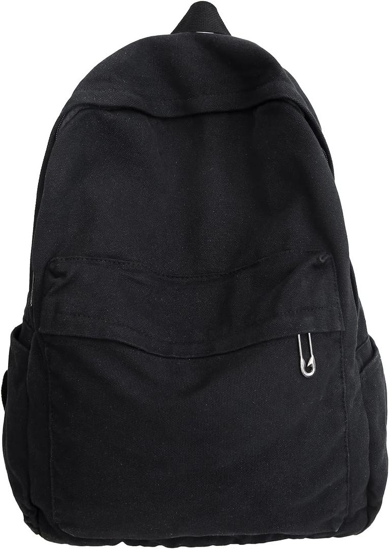 Vintage Canvas Backpack for Women Grunge Hippie Cute Boho School Backpack Casual Y2K Aesthetic Backpack (Black)