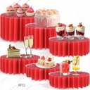 6Pcs Buffet Risers, Valentine's Day Food Risers for Table, Foldable Cake Display Stands, Tall Cardboard Cupcakes Stand for Show Catering Desserts Jewelry Wedding Birthday Party Decoration (Red)