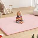 Baby Play Mat for Floor, 1.3'' Thick Memory Foam Tummy Time Mat - Super Soft Coral Velvet Nursery Rug with Non-Slip Backing, Crawling Rug for Toddler/Infants, Yoga & Tatami Use, Light Pink, 71''x 79''