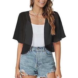 ZNVGIRL Women Shrug Chiffon Cardigans Open Front Short Sleeve Bolero for Evening Dressy L
