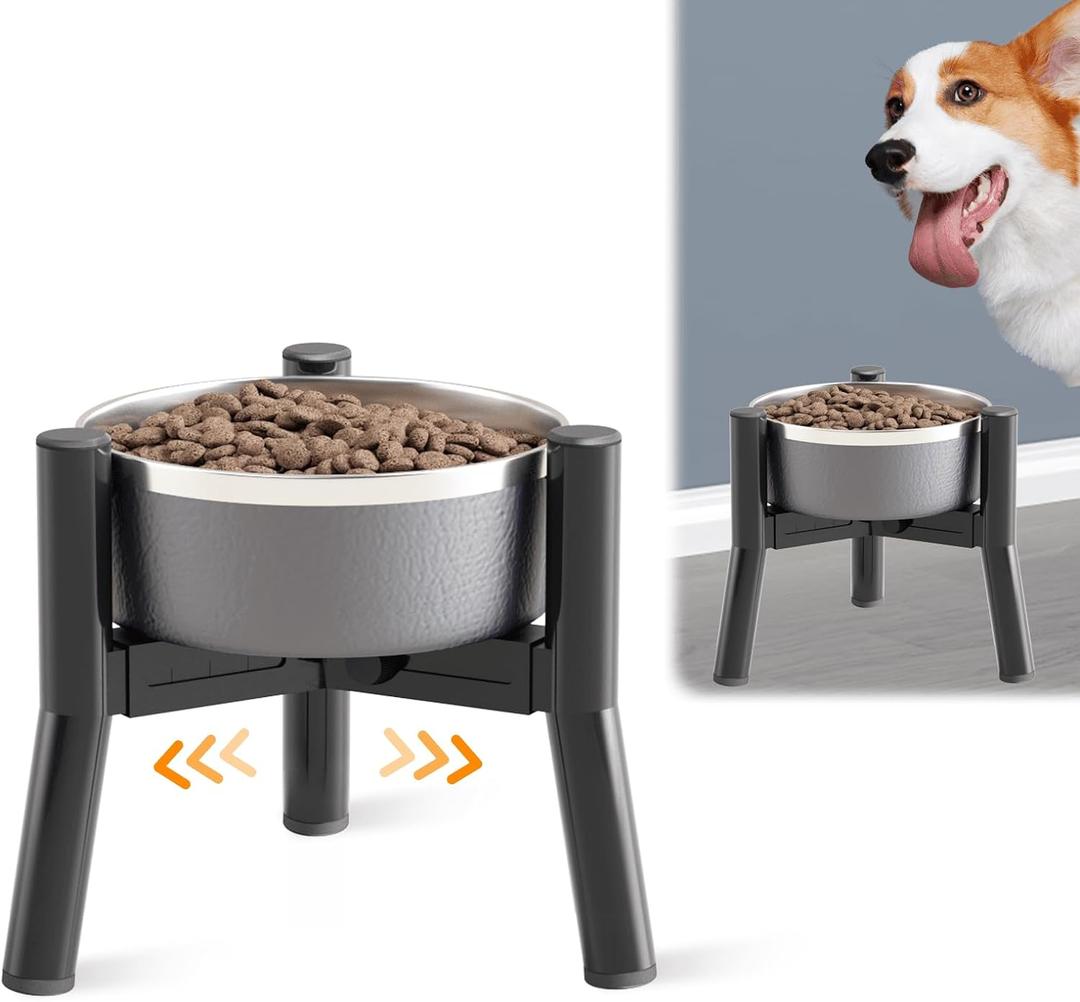 SHAINFUN Adjustable Elevated Dog Bowls Stand Compatible with 6 to 8 inch Wide Raised Stand with Metal Material for Medium and Small Sized Dogs (Bowl Not Included) (Height: 7.8", Width: 5.2-7.8", Black-7.8H-Round)