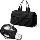 Gym Bag for Women Men with Shoe Compartment, Sport Duffel Bag, Waterproof Travel Weekender Overnight Carry on Bag for Yoga with Trolley Sleeve, Black, 18.11"x9.84"x9.84"