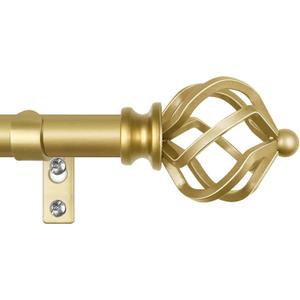 KAMANINA Gold Curtain Rod 32 to 58 Inch(2.6-4.8ft), Adjustable Curtain Rods for Windows 28 to 48 Inch, 3/4 Inch Splicing Drapery Rods with Twisted Cage Finial