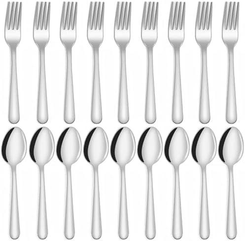 Unokit 20 Piece Spoons and Forks Set Silverware Set - Forks and Spoons Food Grade Stainless Steel Silverware for Home, Kitchen and Restaurant, 10 Fork and 10 Spoon, Mirror Polished&Dishwasher Safe
