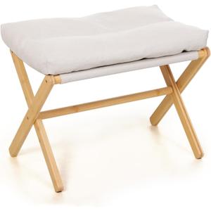 TYYIHUA Folding Foot Stool,Small Ottoman Foot Rest for Couch,Wooden Footstool,Change Shoes Bench,Modern X Ottoman Chair for Living Room, Entryway, Children Room, Bedroom,Caravaning (White)