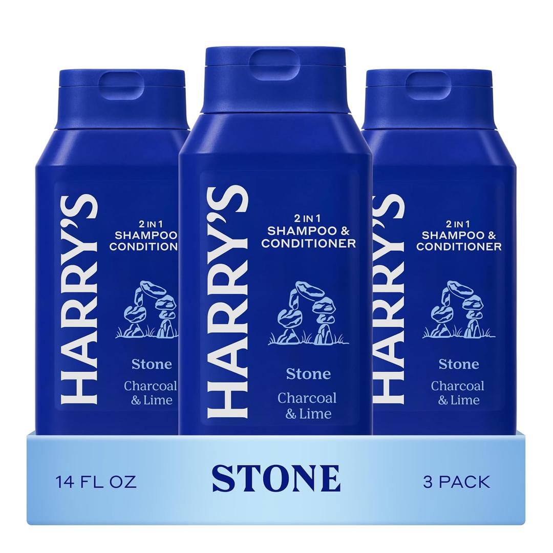 Harry's Men's 2 in 1 Shampoo and Conditioner for All Hair Types - New Stone Scent - (3 Pack) 14 fl oz - No Parabens or Sulfates