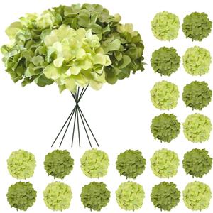 Cherica Hydrangea Artificial Flowers, 20 Pcs Green Hydrangea Artificial Flowers Bulk, Faux Hydrangea Flowers for Outdoor, Fake Silk Hydrangea Flowers with Stems for Wedding Decoration Decor