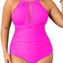 Aqua Eve Plus Size Swimsuit Women One Piece Swimsuit Tummy Control High Neck Bathing Suit Ruched Swimwear, size -20W