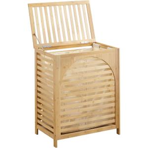 Laundry Hamper with Lid, Bamboo Clothes Laundry Basket with Handles, Removable 2-Section Liner bag, Hampers for Bedroom Aesthetic, Large Storage for Bath Towel, Sheets or Toys, Home (Natural), 21.9" x 13.8" x 26.6"