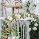 MAKHOT 2 Pcs Pink 6.6Ft Artificial Eucalyptus Flower Garland with Fake Rose Flower Vine Seeded Eucalyptus Leaves Greenery Garland for Wedding Table Backdrop Party Centerpiece Room Decor (Pink)