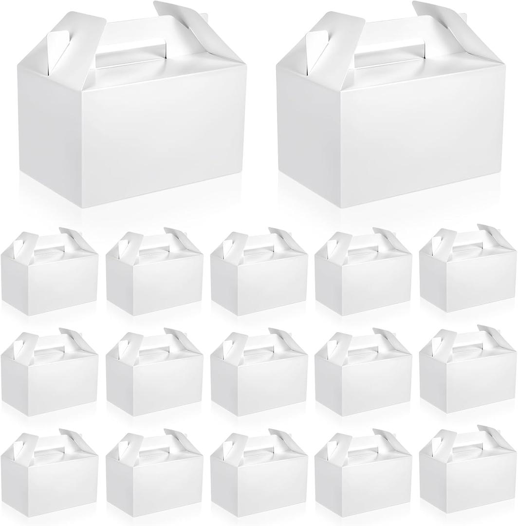 30 Pcs White Gift Boxes, 9.5x5x5in Large Gable Box Party Favor Boxes with Handle, Recyclable Paper Treat Box Perfect for Gifts, Candy, Cookies