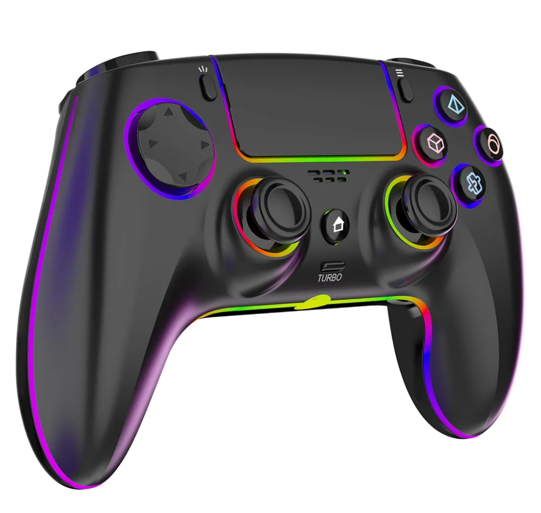 GlowPlayX Wireless Gaming Controller Compatible with PS-5 Console/Pro/PC/Mac/iOS/Android/Steam Deck, Gamepad with RGB Lighting/Hall Effect Joystick/Dual Vibration/Turbo/Headset Jack/1500 mAh Battery
