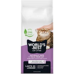 WORLD'S BEST CAT LITTER Multiple Cat Lavender Scented 15-Pounds - Natural Ingredients, Quick Clumping, Flushable, 99% Dust Free & Made in USA - Calming Fragrance & Long-Lasting Odor Control