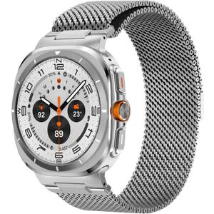 Rugged Stainless Steel Milanese Loop Compatible for Galaxy Watch Ultra 47mm/Watch 8/8 Classic, Strong Magnetic Clasp Metal Strap for Men Women, Adjustable Milanese Mesh Band for Galaxy Watch Ultra Bands/Galaxy Watch 8 Band
