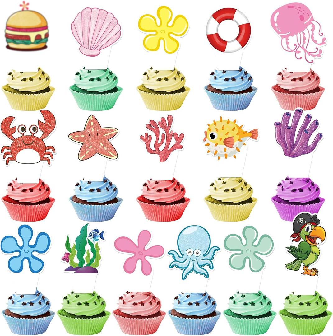 48 PCS Happy Birthday Cupcake Toppers Party Decorations Cake Decor Cupcake Decorations Cake Decorating Party Supplies Decor for Boys Girls (48 Pcs Blue Ocean 2.0)