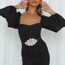 Elastic Rhinestone Belts for Women-Crystal Wide Stretchy Belts for Dress, Cinturones para Mujer, Black
