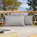 Kevin Textile Pack of 2 Outdoor Waterproof Throw Pillow Covers Decorative Square Outdoor Checkered Pillows Cushion Case Patio Pillows for Couch 12x20 inches 30x50 cm Grey