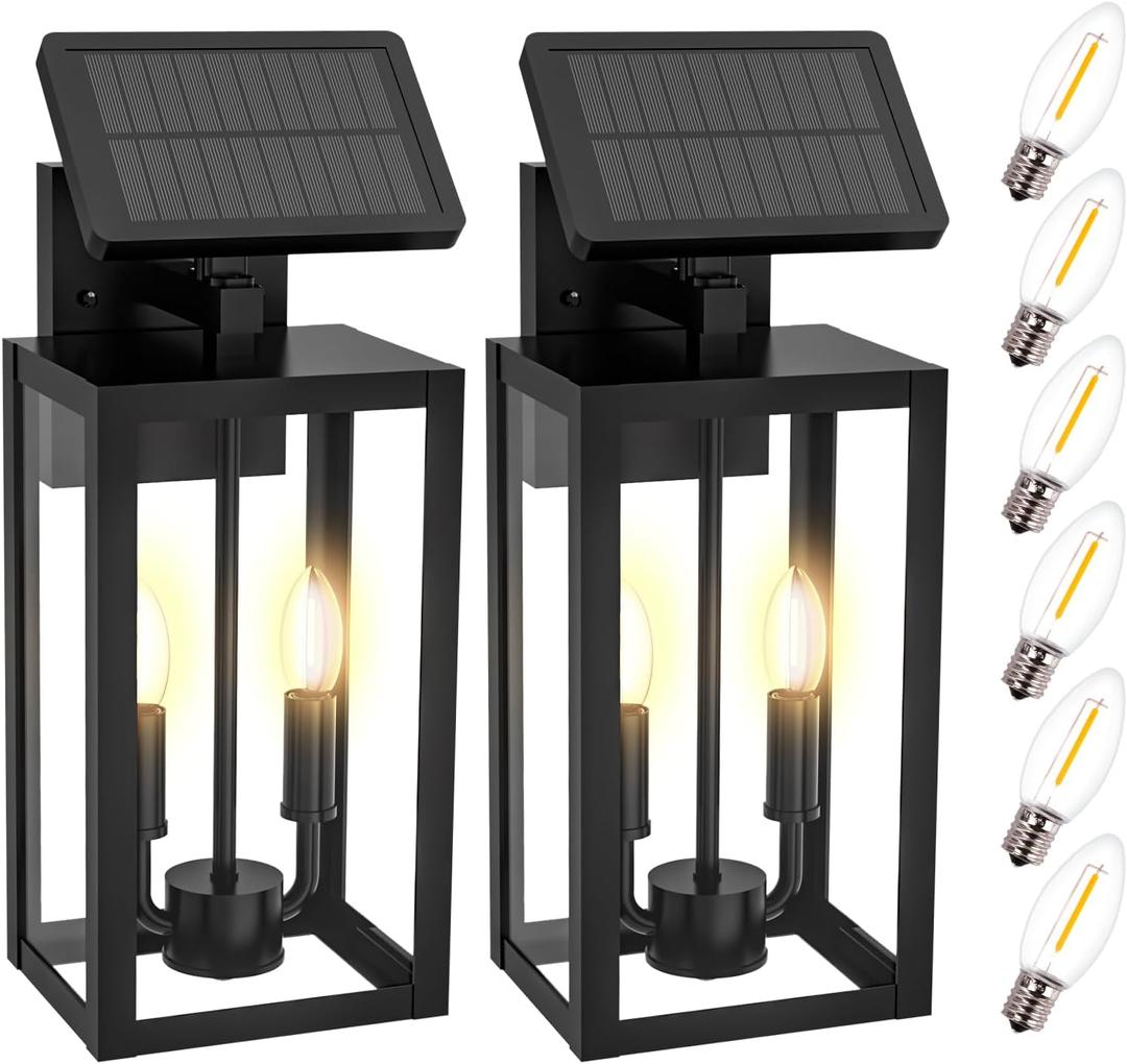 16" Dusk to Dawn Outdoor Wall Lights Fixtures With Sensor, 2-Light Exterior Solar Wall Lights Outdoor with Hard-wired, IP65 Waterproof Wall Lights Outdoor, Doorway, House Front Door, Patio, Garage